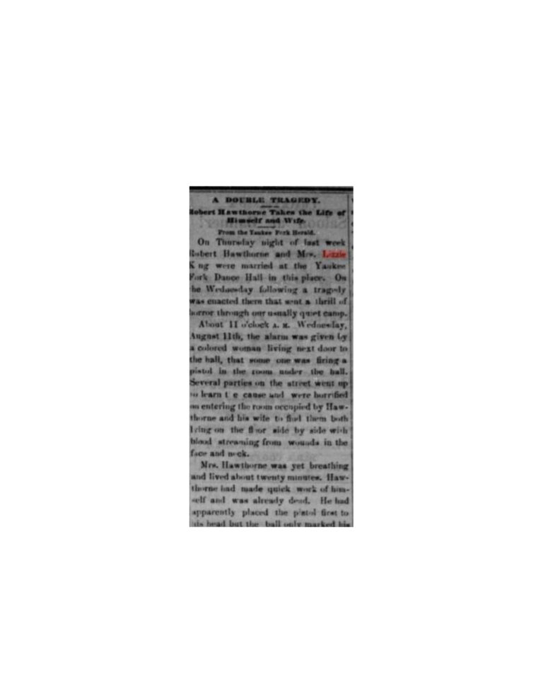 Clipping of a newspaper about Lizzie King's death.