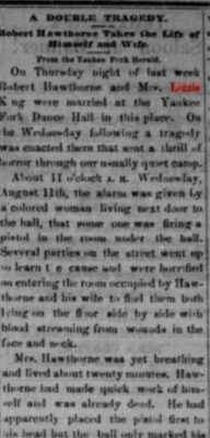 Image of newspaper article about Lizzie King's death in 1880.