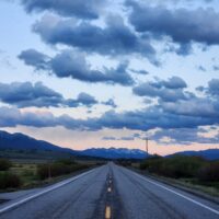 Highway at evening leading into the Sawtooth National Recreation Area.